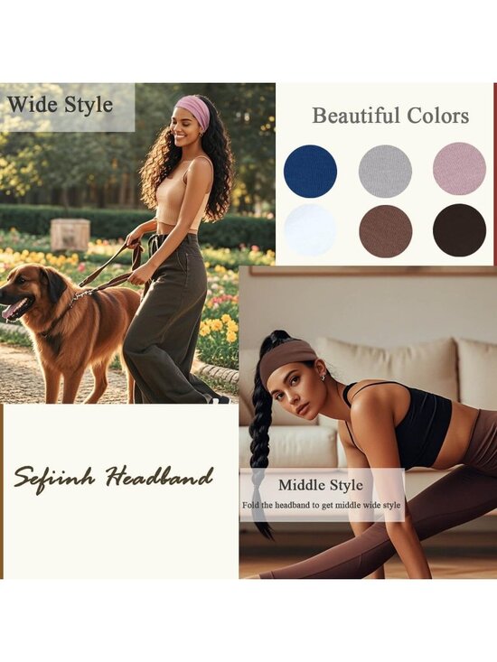 Women\'s Stretch 6 Pack Wide Headband Turban Athletic Hairband Accessories main image 4